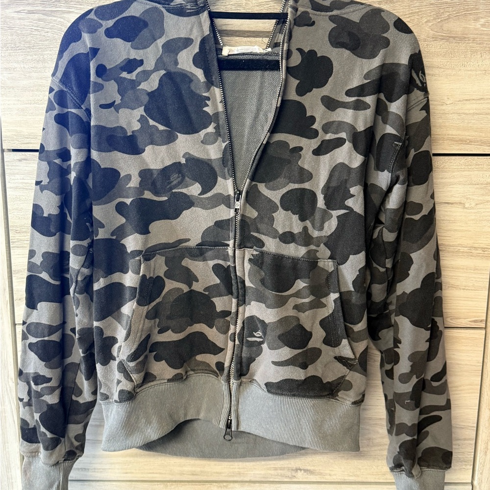 Bape Black and Gray Camo Zip Up Sweater